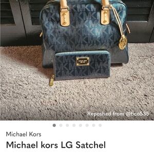 Michael Kors Navy and Gold Satchel with Wallet